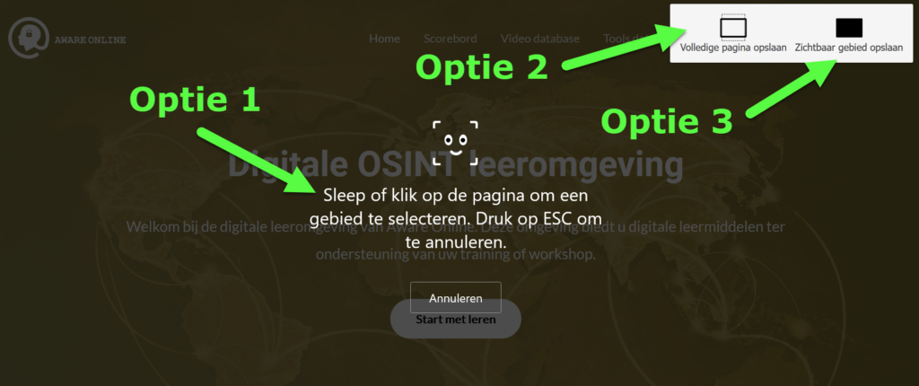 Digitale leeromgeving schermafbeelding keuze