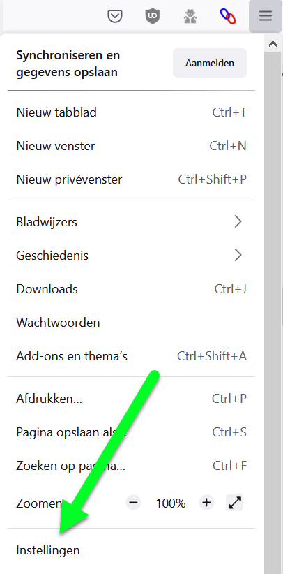 Firefox instellingen