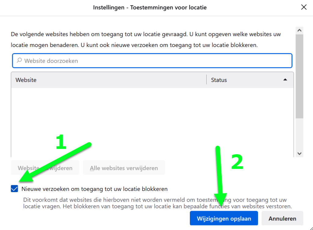 Firefox locatie-instellingen