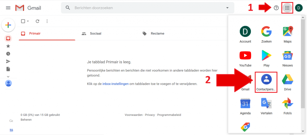 Gmail contactpersonen