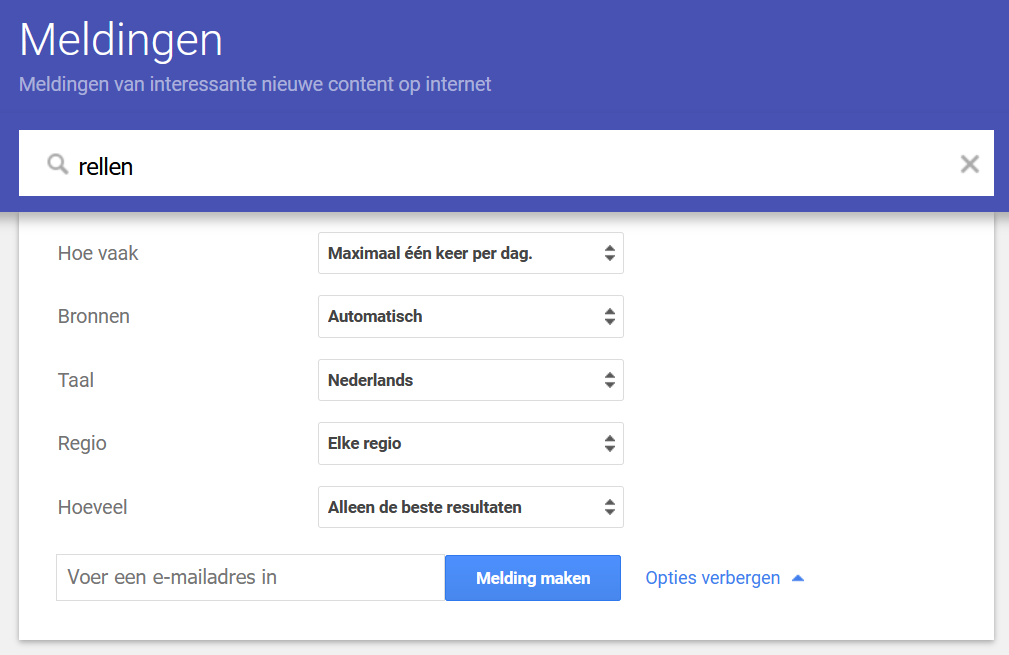 Google Alerts - Opties