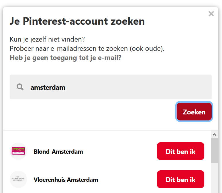 Pinterest wachtwoordherstel