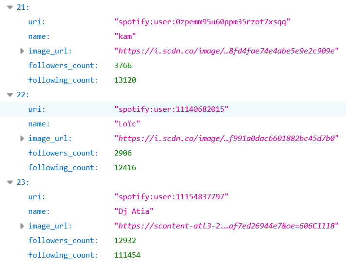 Spotify followers in JSON