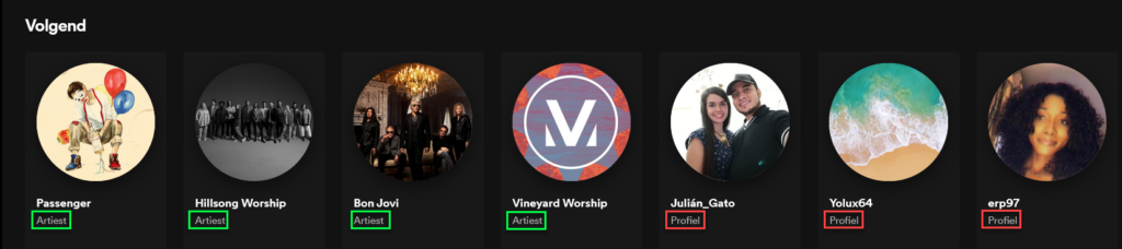 Spotify list of following
