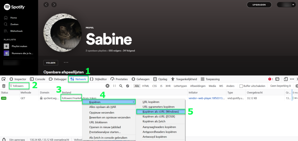 Spotify followers cURL