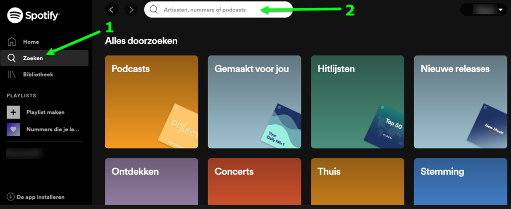 Spotify zoekbalk