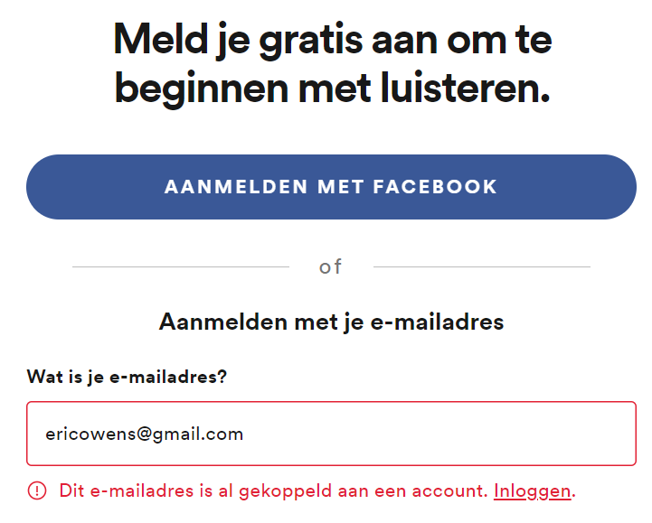 Spotify zoeken via emailadres