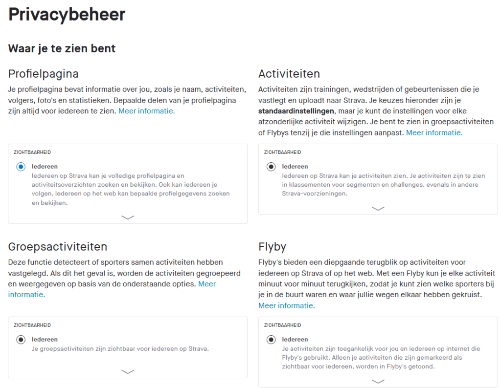 Strava privacy beheer