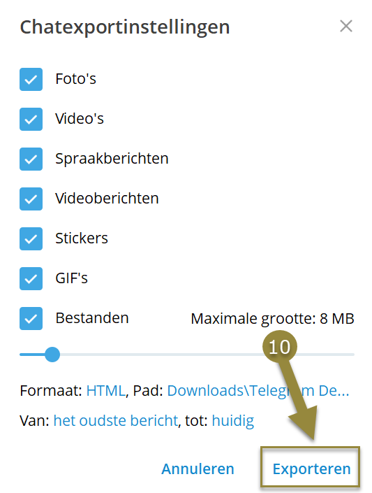 Telegram Chatexportinstellingen Exporteren