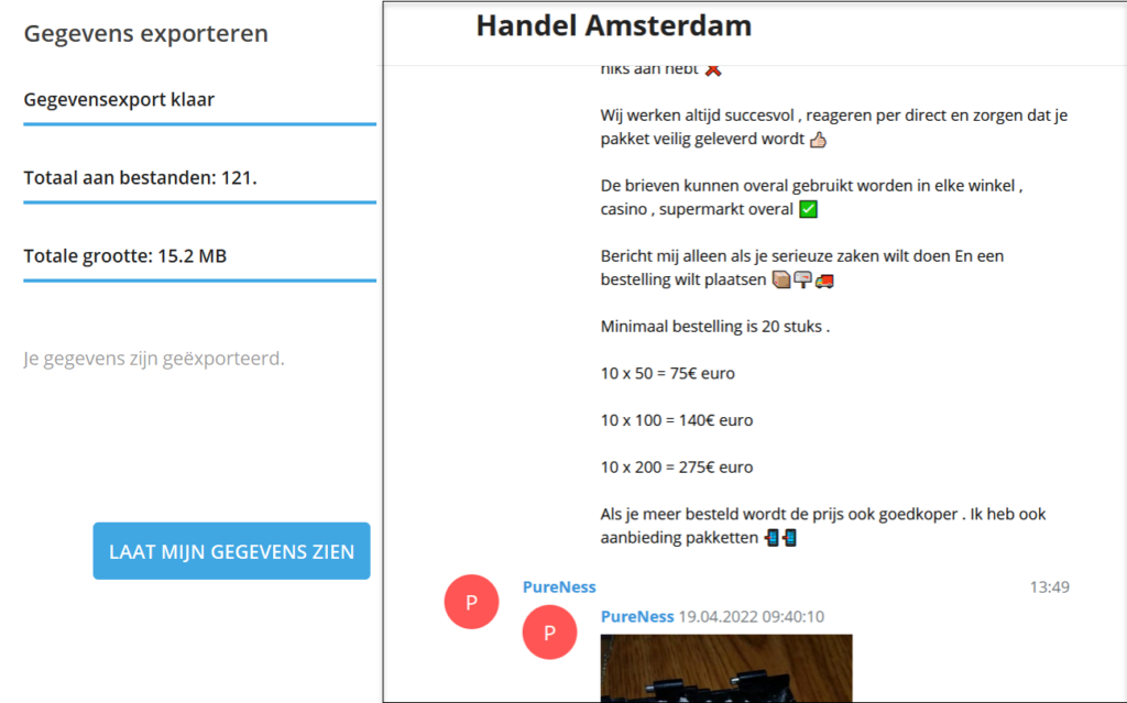 Telegram Chatexportinstellingen Gereed