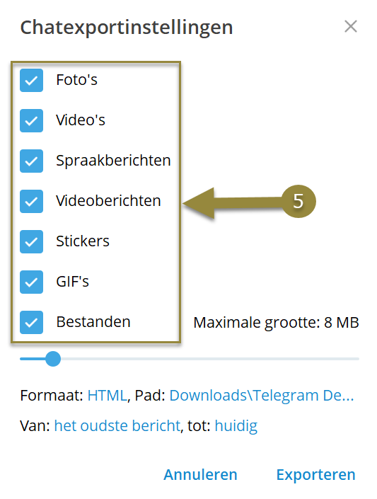 Telegram Chat Export Settings Type