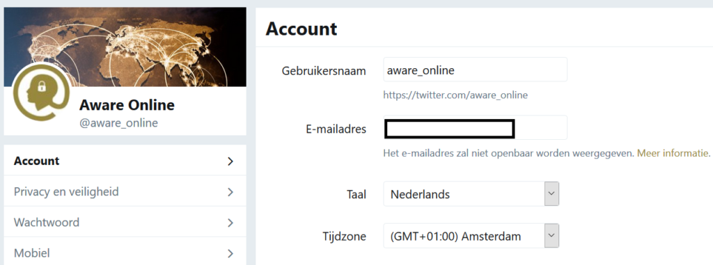 Twitter account tijdzone