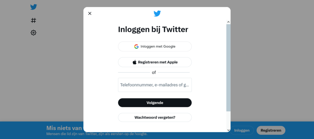 Twitter loginscherm Twitter loginscherm