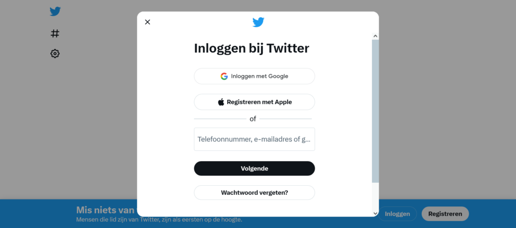 Twitter loginscherm