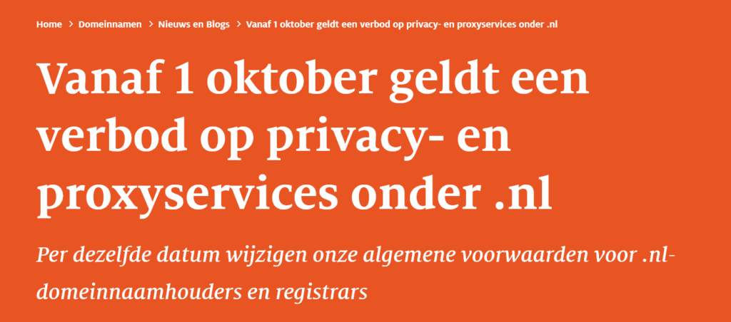 Vanaf 1 oktober geldt een verbod op privacy- en proxyservices onder .nl