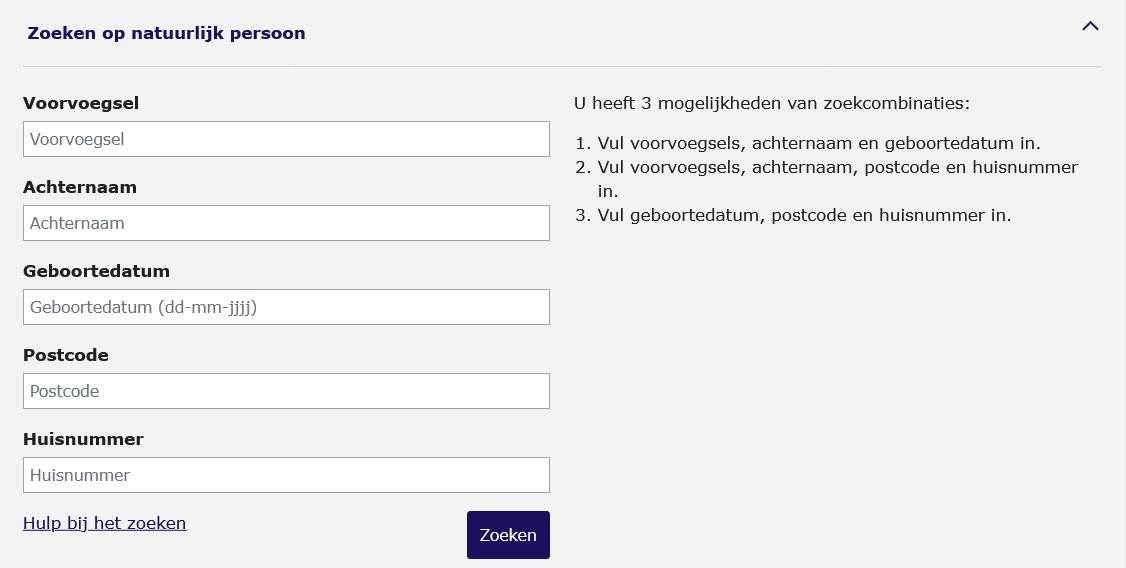 Zoeken op natuurlijk persoon Zoeken op natuurlijk persoon