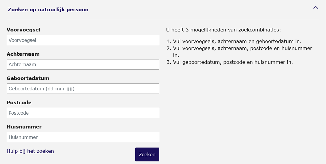 Zoeken op natuurlijk persoon