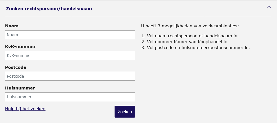 Zoeken op rechtspersoon of handelsnaam