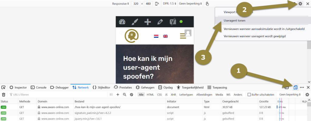 User agent spoofen via de webbrowser